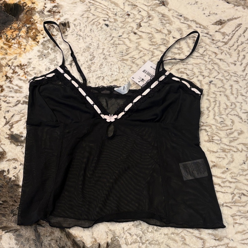 Cotton On Body Black and Pink Lace Trim Cami